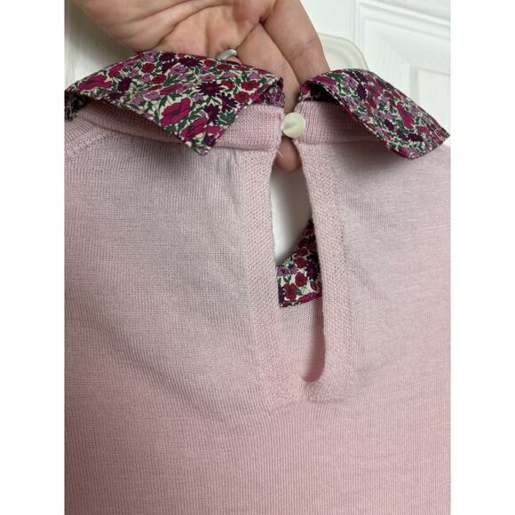 J. Crew Liberty 100% Merino Wool Pink Sweater Sz Small Floral Preppy Old Money - Picture 7 of 7